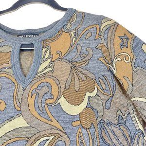 Vintage NWOT NINA LEONARD Womens 1X Paisley Print Double Knot Bell Sleeve Blouse